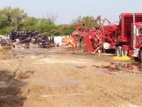Photo courtesy Navarro County OEM A look at the collapsed fracking well on SECR 3100, reported to be leaking about 3 to 4 gallons of fluid per minute. An emergency response crew from Houston is en route to try to cap the well - See more at: http://corsicanadailysun.com/local/x541281999/Well-collapse-on-SECR-3100-draws-emergency-responders#sthash.cAEhNvj5.dpuf